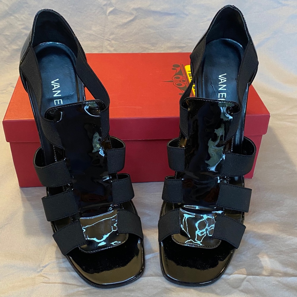 Van Eli Black Patent Strappy Heeled Sandals